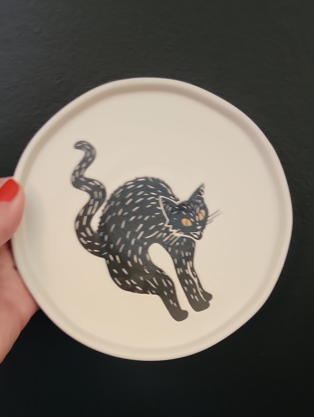 Threshold Stoneware Halloween Black Spooky Cat Plate